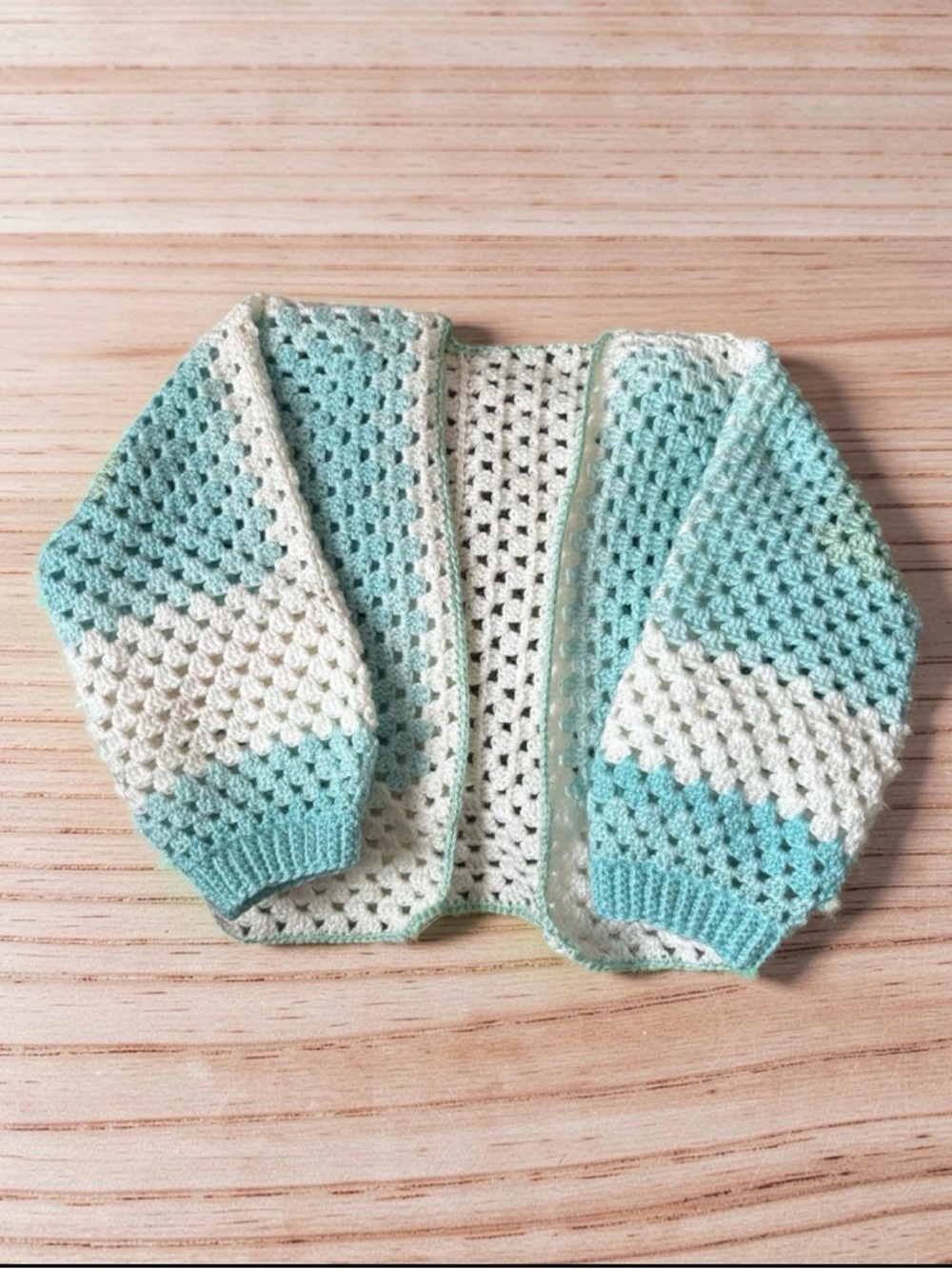 Kids Crochet Sweater Cardigan in Mint and Cream